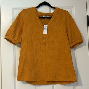 Short sleeve v-neck yellow/gold top size large